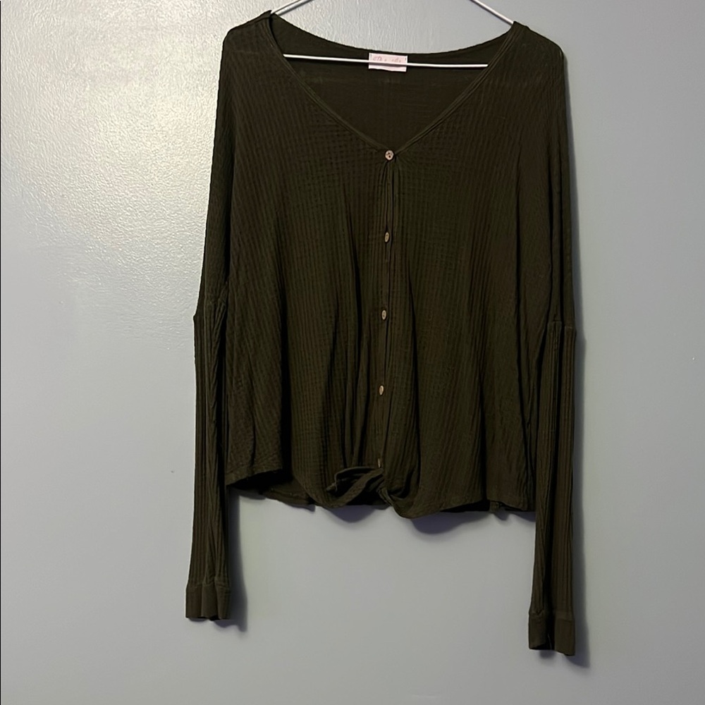 Olive Green Button-Up Women's Top